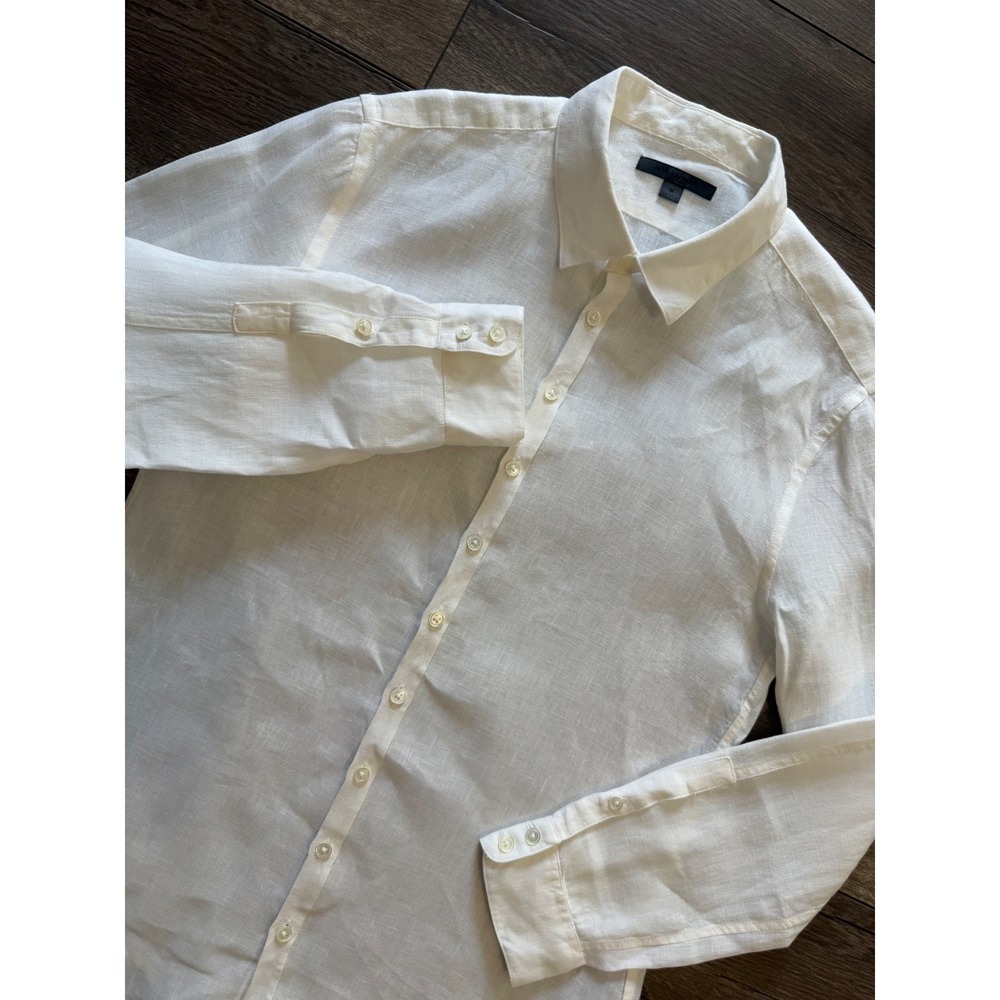 John Varvatos Off White Cream 100% Linen Long Sleeve Button Down Shirt Size M
